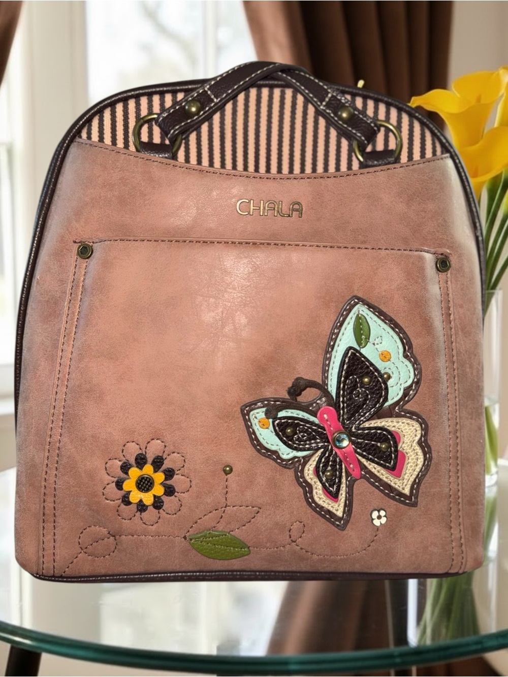 Chala Rose Pink Butterfly Applique Backpack